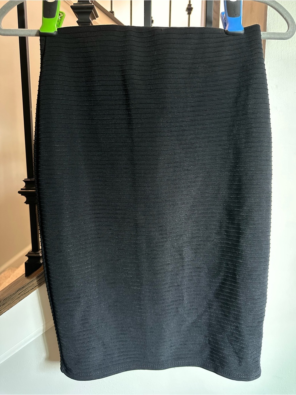 Classic Black Ribbed Pencil Skirt